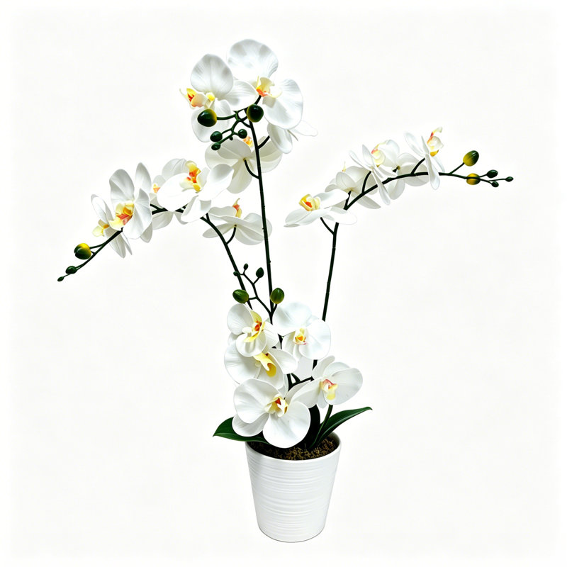 Orchidée artificielle en pot de céramique, orchidée Phalaenopsis blanche artificielle, 66 cm de hauteur, idéale comme centre de table ou décoration pour la maison ou le bureau.
