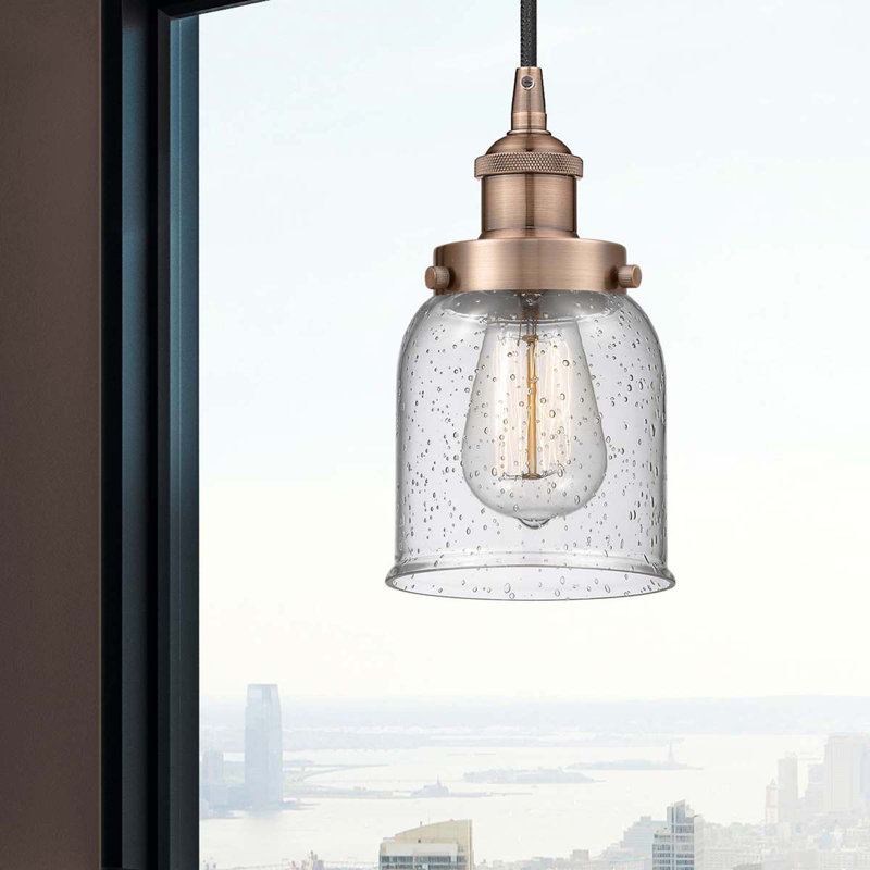 Luminaire suspendu en forme de cloche à 1 lumière Bucks, H 9,5 po x l 5 po x P 5 po, Cuivre
