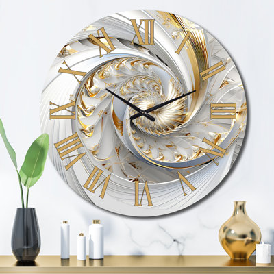 Whirling While Glam Fractals In Gold And White III - Fractals Wall Clock