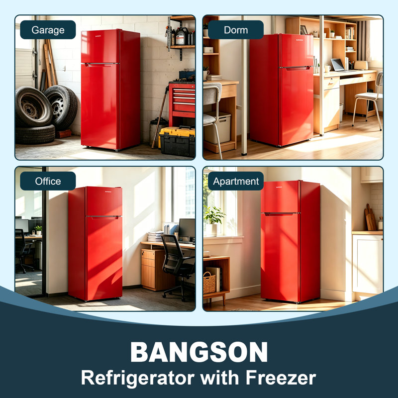 BANGSON 7.7 Cu.Ft, 2 Doors Apartment Size Fridge with Top Freezer, Red