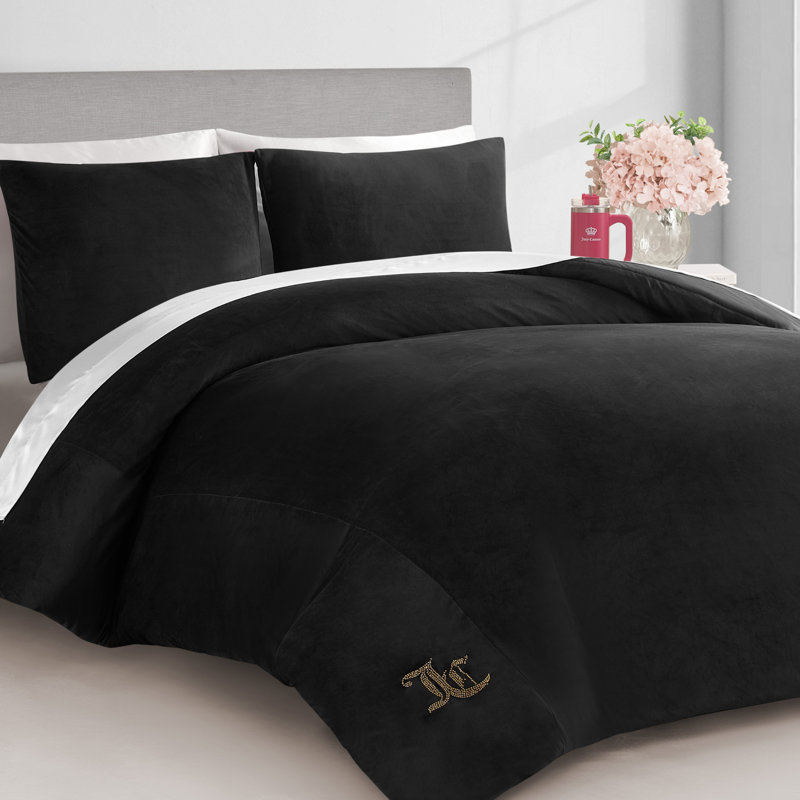 Juicy Couture Solid Velour Comforter Sets, Queen Comforter + 2 Standard Shams, Black