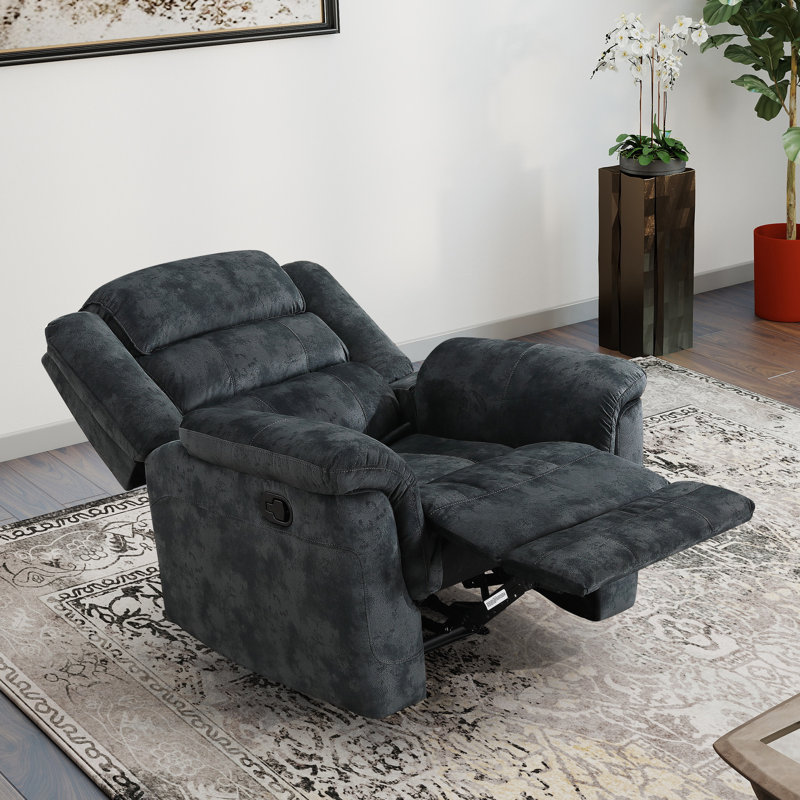 Sidh 38.6" Wide Classic And Overstuffed Breathable Microfiber Manual Standard  Recliner, Greenish Gray