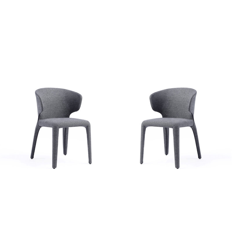 Conrad Mid-Century Modern Tweed Upholstered Metal Side Chair in Weathered Gray, Gray