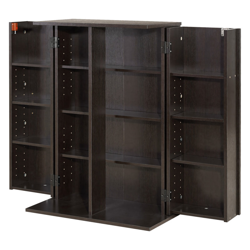 Media Storage Cabinet, 4-Tier DVD Shelf Organizer, 24.02 x 14.49 x 33.31 in Multimedia Storage Organizer for CDs, DVDs, Books, Games, CD Shelf for Living Room, Home Office, Recording Room, Brown