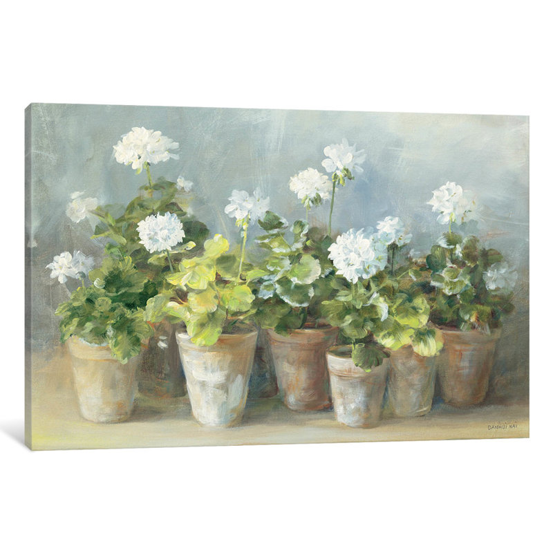 « white geraniums », reproduction d’art sur toile tendue, H 40 po x l 60 po x p 1,5 po