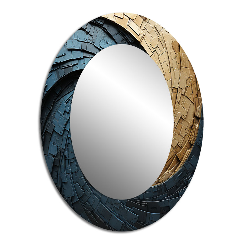 Gold Teal Minimalisme Spiral Poteries - Miroir mural ovale moderne doré, 40 po x 30 po