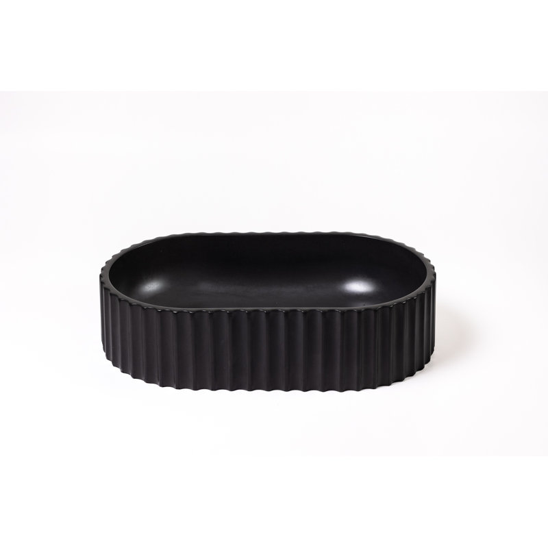 Ventura Concrete Vessel Sink, Fluted Oval Bathroom Sink, Charcoal Black