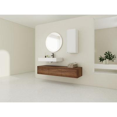 60 Inch Wall-Mounted Bathroom Vanity With Resin Sink And Side Cabinet