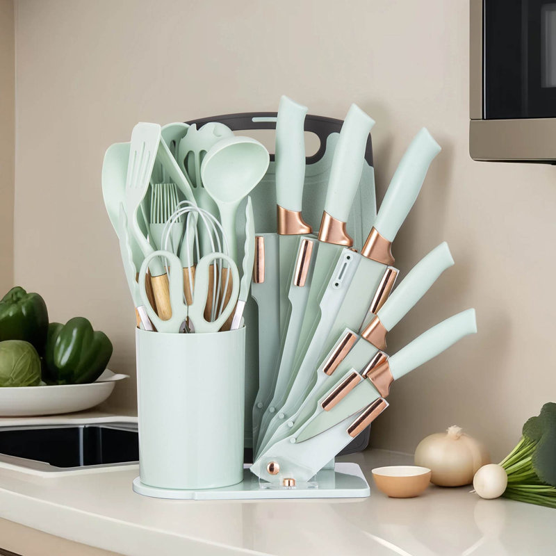 Ensemble de 19 ustensiles et couteaux de cuisine en silicone 19 pièces - Outils de cuisson résistants à la chaleur
