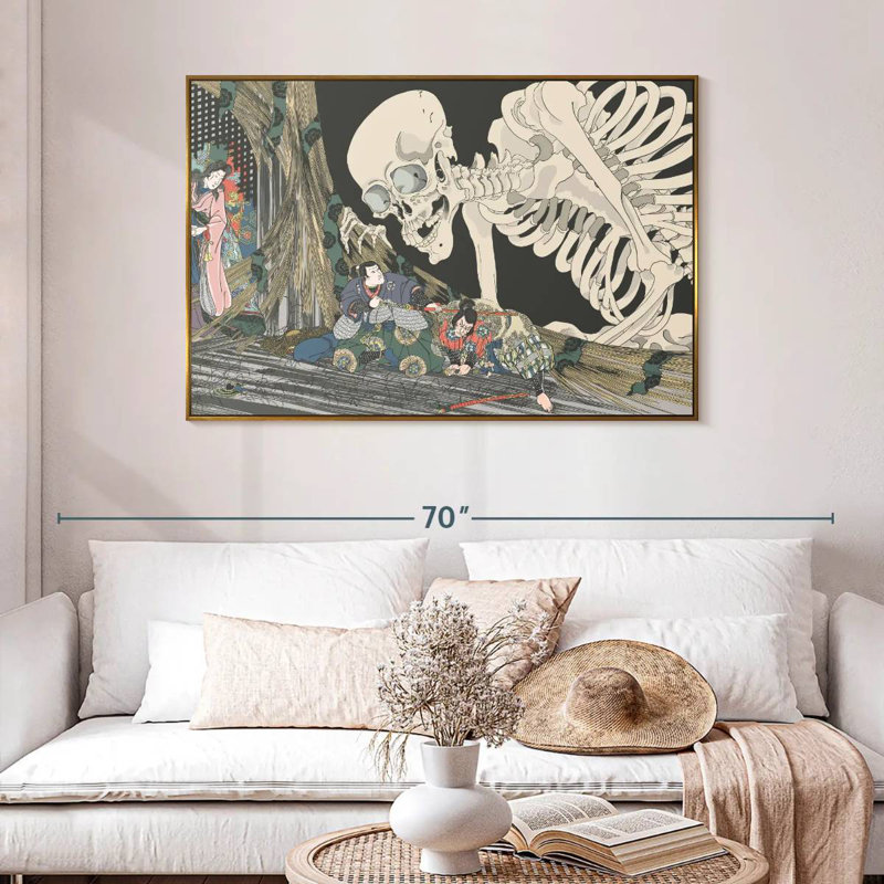 Squelette japonais, 46 po x 31 po, Cadre flottant doré