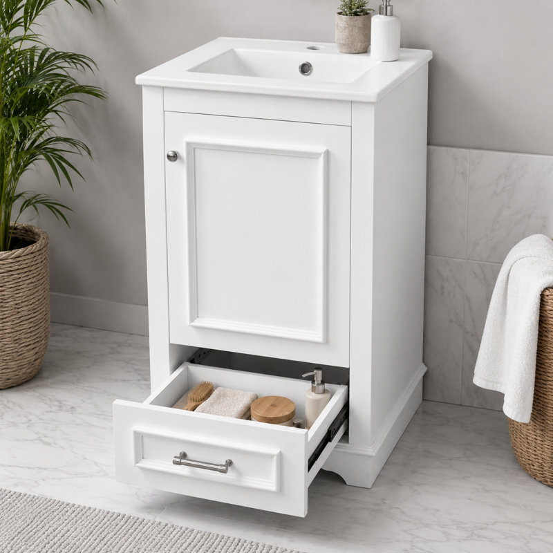 Meuble-lavabo avec lavabo en céramique Damarquis, Blanc