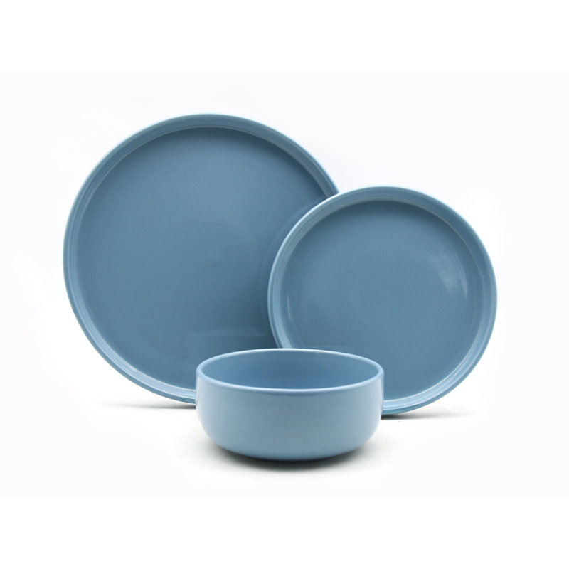 Waterside 12pc Pastel Blue Lipped Dinner Set