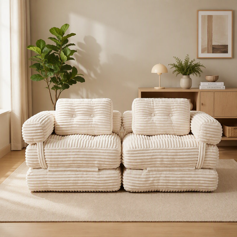 Canapé-lit de sol pliable, convertible, futon, Beige