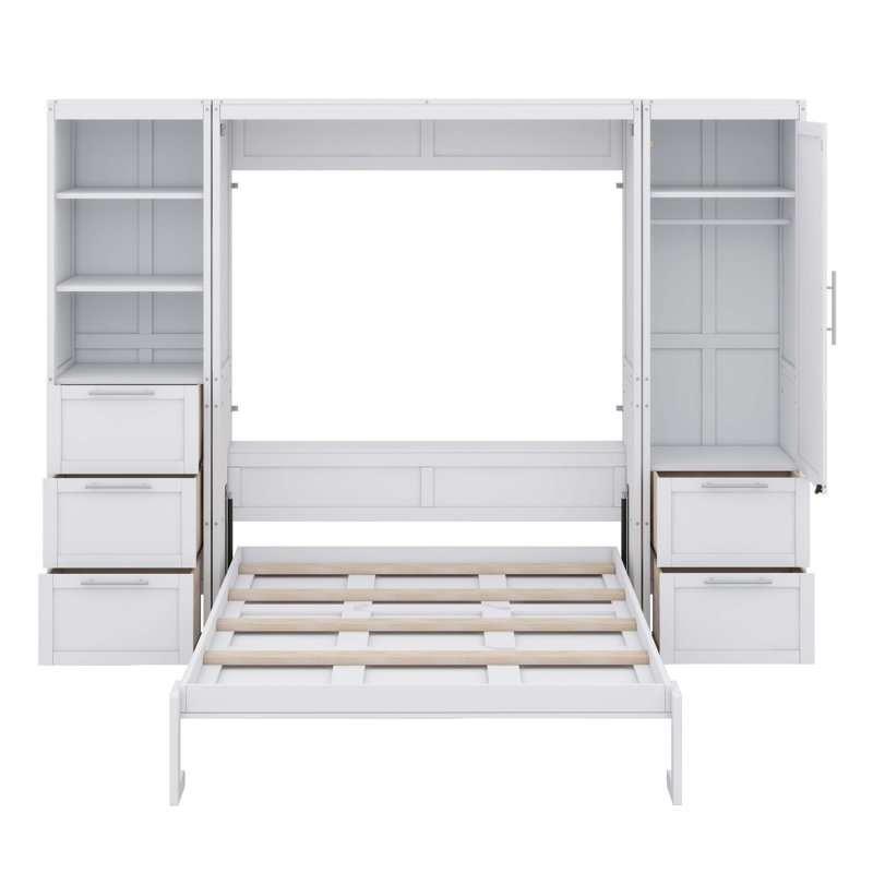 Grand lit escamotable mural avec garde-robe supplémentaire, Blanc