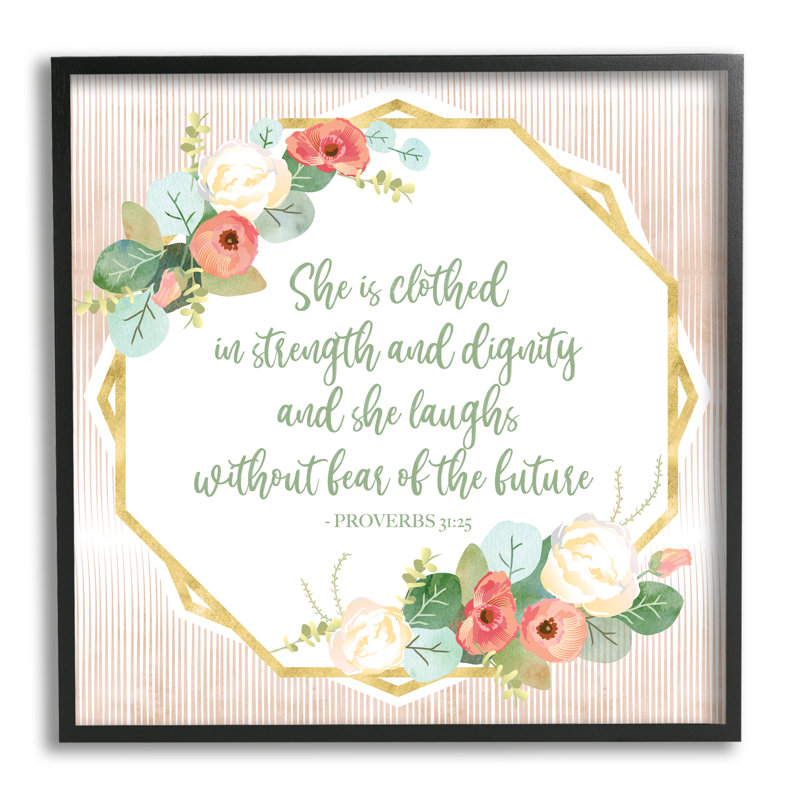 Motif floral de verset biblique encadré par Giclée par Sally Ball Sharp, Giclée encadrée noir minuit