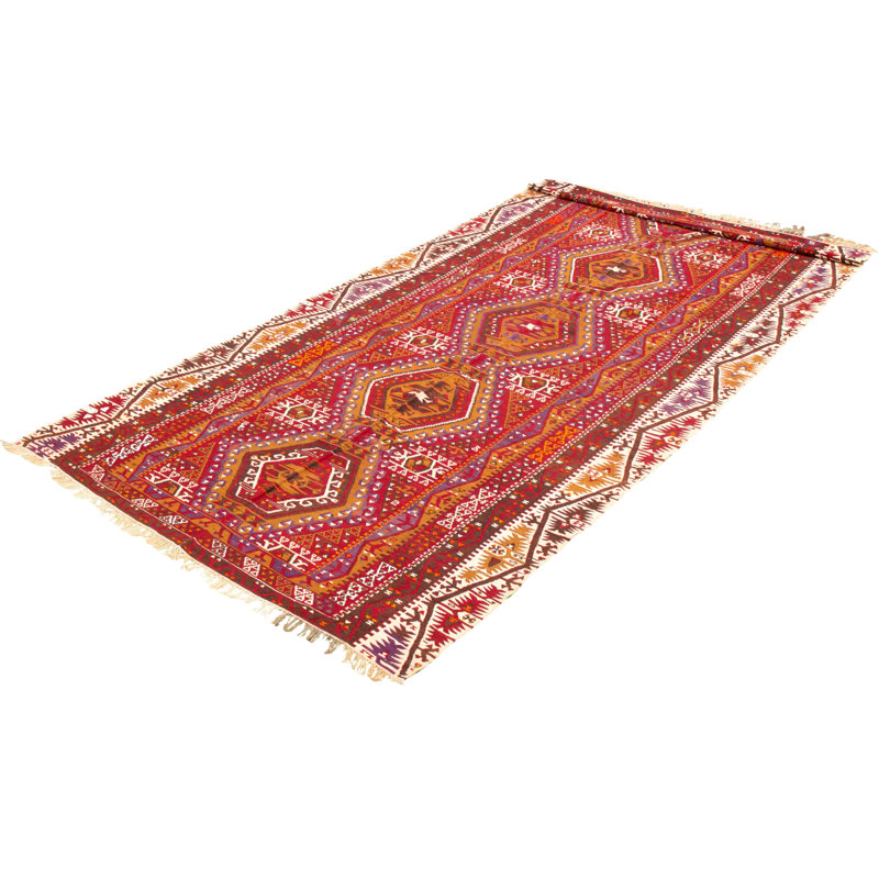 Tapis décoratif en laine rouge foncé 6 pi 1 po x 12 pi 10 po one-of-a-kind Culhert noué à la main