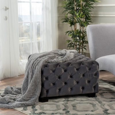 Velours gris moderne avec boutons et durabilité, largeur de 29 po x profondeur de 18,28 po