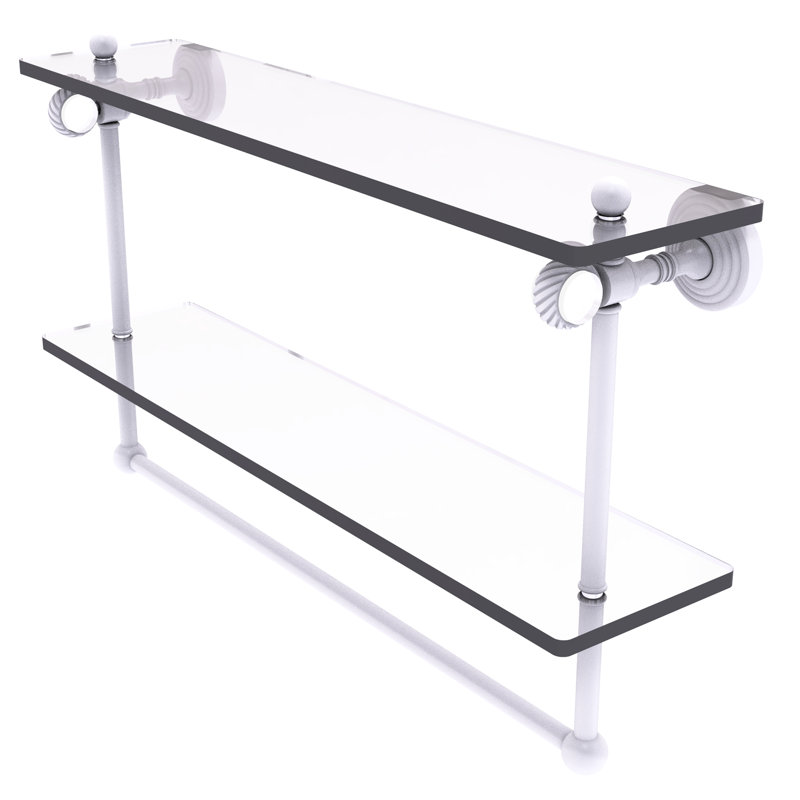 Étagère murale double en verre Jarrell, H 13 po x l 22 po x p 5,12 po, Blanc mat