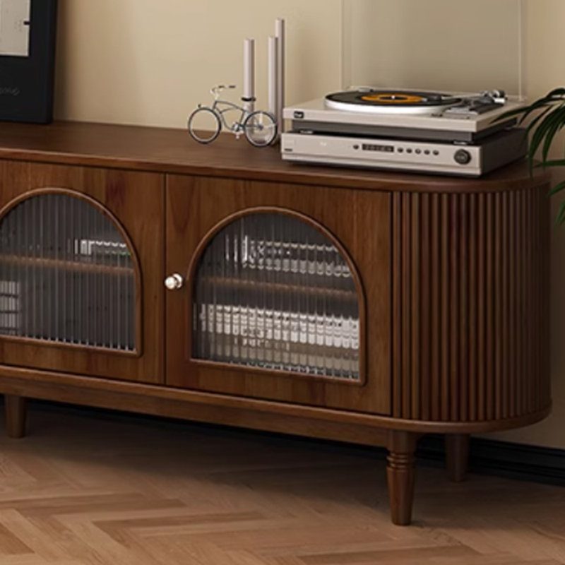 Meuble télé en bois massif de style rétro, 70.86", Brun