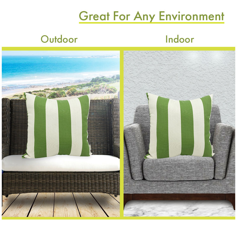 Sage and White Striped Outdoor Square Pillow