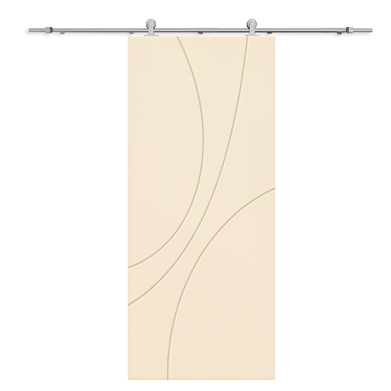 Panelled Wood and Metal Barn Door with Installation Hardware Kit, 36" x 96", Beige, Stainless Steel