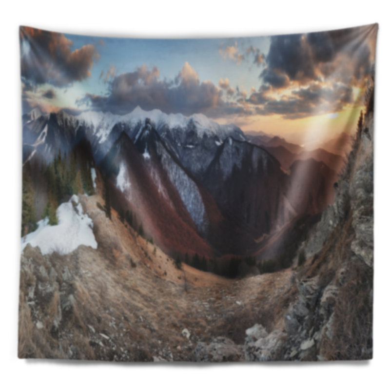 Tapisserie de paysage à superposition de paysages de montagnes brumeuses, H 78 po x l 92 po