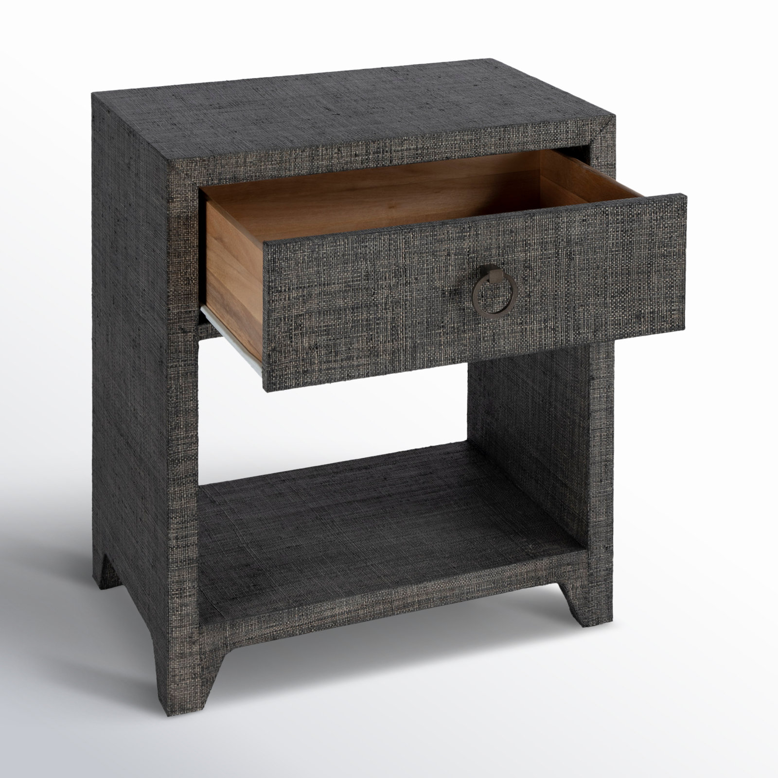 Cleo Raffia 1 - Drawer Nightstand, Charcoal Gray