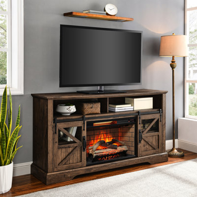 Electric Fireplace Tv Stand - Reclaimed Color, 4 Flame Brightness Settings, 50000 Hours Led 60" Multi-Functional, Infrared Remote Control, Levels, Build