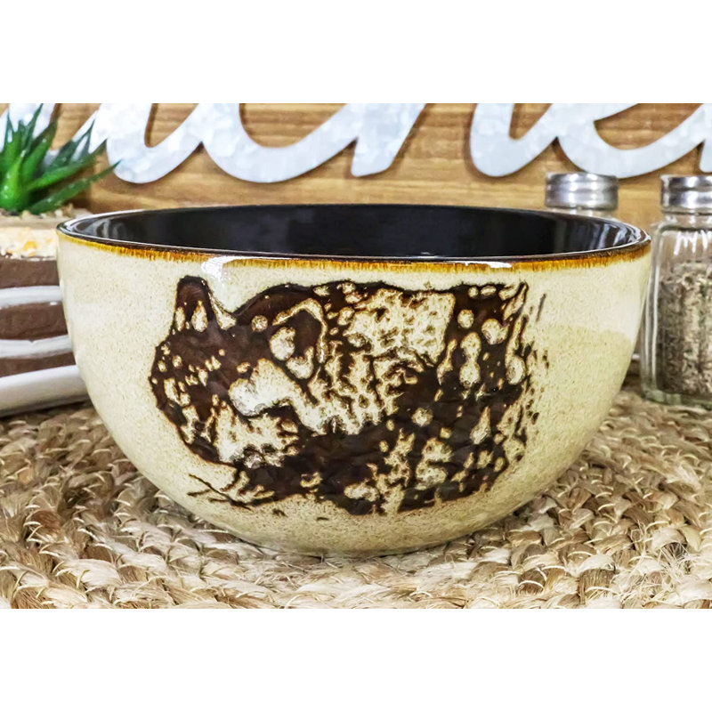 Millwood Pines Rustic Forest Woodlands Prowling Alpha Grey Wolf Art abstrait Vaisselle brune ou service en céramique Faïence de cuisine et salle à manger (ensemble de 2 bols à soupe de salade de pâtes 21 oz)