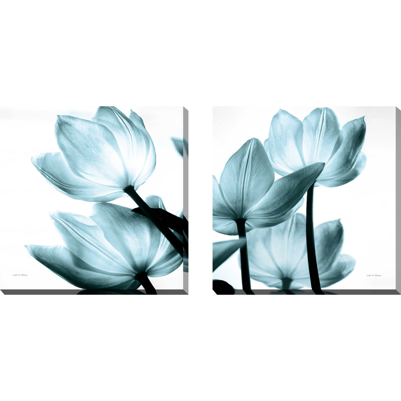 Motif de tulipes translucides II Sq Aqua Crop - impression, H 18 po x l 36 po x P 1 po, Toile tendue