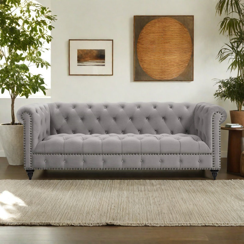 Axis Living Pull Button Living Room Triple Fabric Sofa - Wayfair Canada
