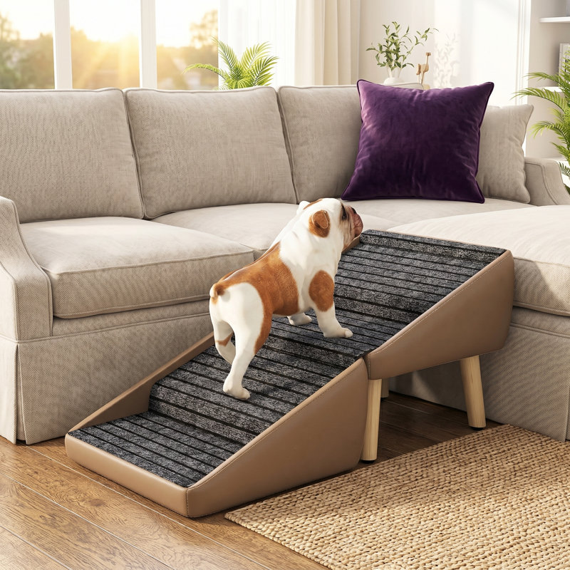Banc de repose-pieds pliable 2-en-1 pour petits chiens et chats, Brown, 4