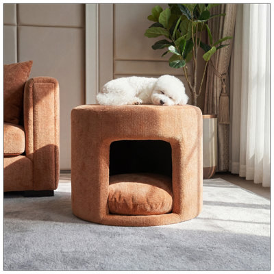 Repose-pieds orange pour animaux de compagnie avec coussin amovible pour animaux de compagnie, coin caché pour animaux de compagnie, pieds en bois d'acacia, capacité de 220 lb, tabouret de repose-pieds rembourré pour le salon