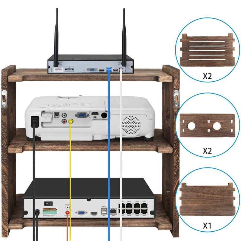 Wooden Floating Shelf Wall Mount Projector Router TV Bracket, Brown
