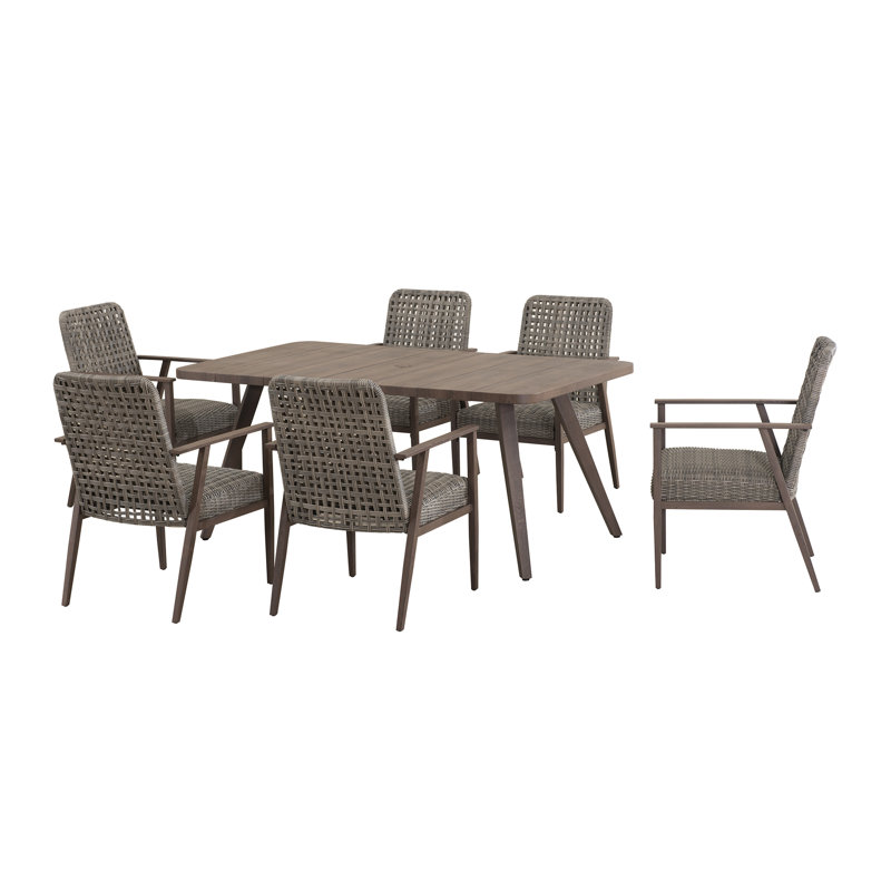 Ensemble de salle à manger rectangulaire en acier thermolaqué de 6 personnes 68,03 "avec coussins Collette