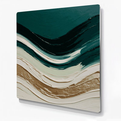 Horizontal Striped Hunter Green Cream Green Metal Wall Art
