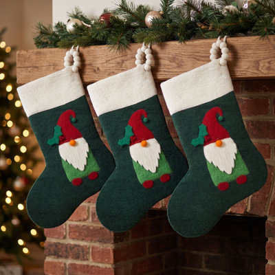 Chaussette de Noël en laine feutrée à la main - Gnome sur vert