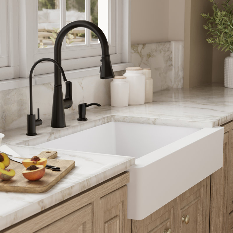 Ensemble d'évier de cuisine à double cuve à tablier frontal 60/40 Karran Quartz 34 "X 21-1 / 4", Blanc