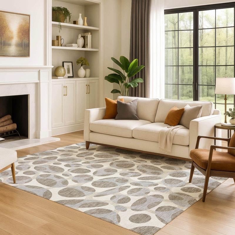 Tapis abstrait lavable à la machine Premium, Taupe, 3 pi x 5 pi