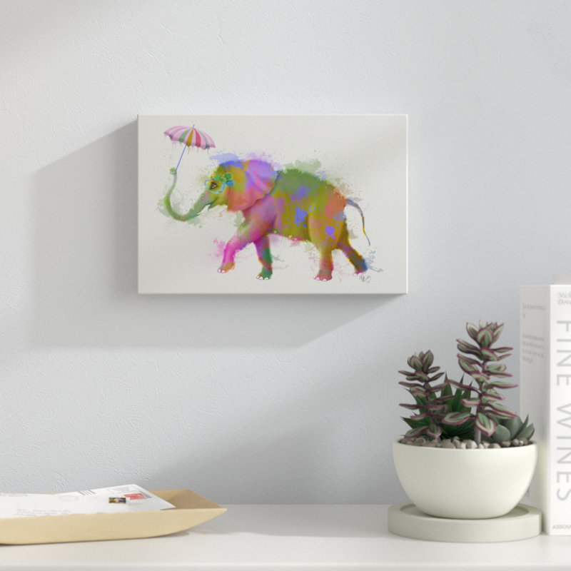«Rainbow Splash Elephant», peinture sur toile, H 8 po x l 12 po