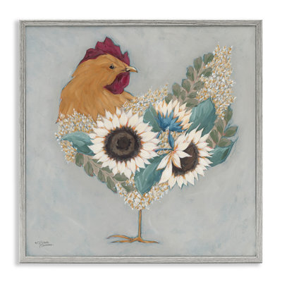 " Farm Rooster Layered Floral Blossoms " by Michele Norman Painting Print