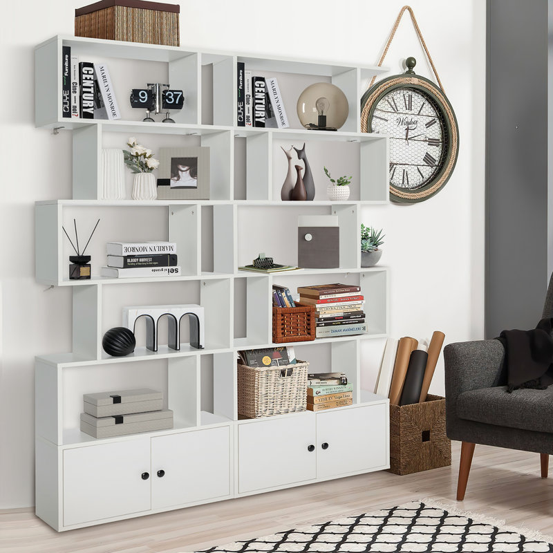 Bibliothèque de rangement géométrique Bajulal 6 niveaux H 72 po x l 27,5 po, blanc
