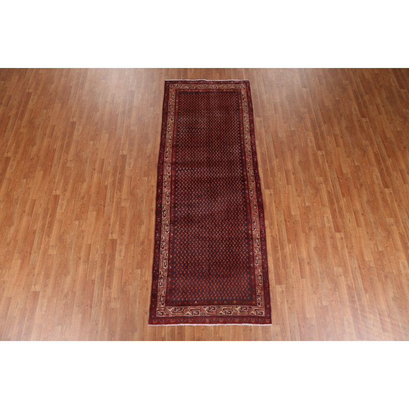 Tapis de couloir unique en laine noué à la main de style 1980S de 3 pi 7 po x 9 pi 8 po Rhowan