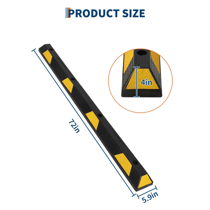 Lot de 2 bordures de stationnement en caoutchouc de 183 cm (72 po) – Butée de stationnement robuste, butée de roue de qualité industrielle avec bandes réfléchissantes, surface antidérapante pour garage, allée, entrepôt et stationnements