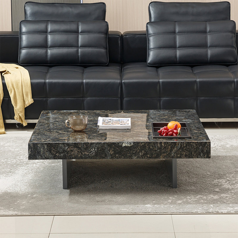 Square marble suspended coffee table, Black, 11.8" H x 35.4" L x 35.4" W