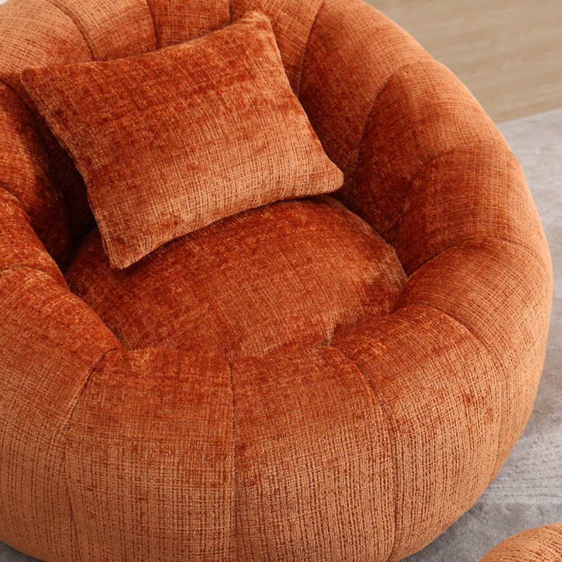 Watban 41.3'' Wide Tufted Chenille Compression Barrel Accent Chair and Ottoman, Orange Chenille