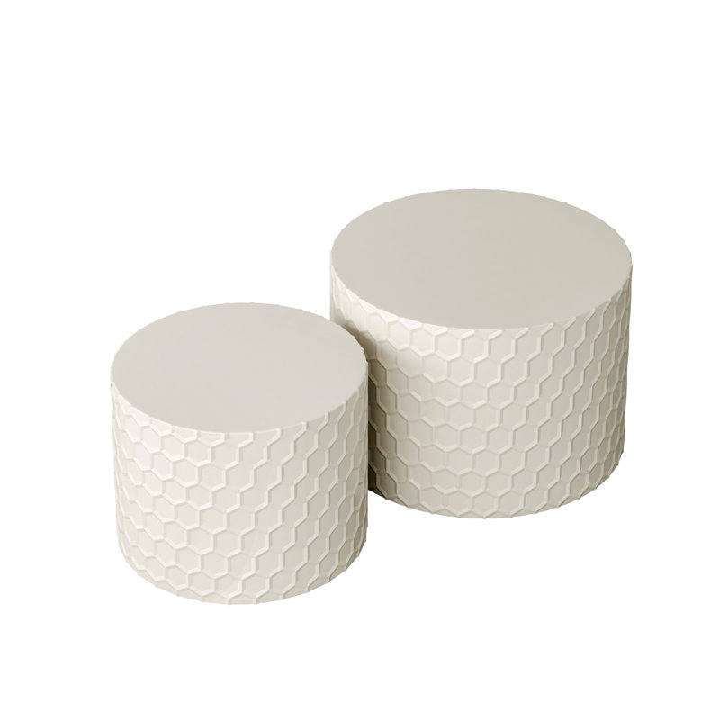 Nesting Coffee Table Set with Honeycomb Design, Beige