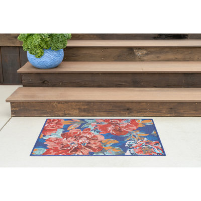 Tapis d'intérieur / extérieur à motif floral Aoko pour patio, entrée, terrasse ou porche - multicolore
