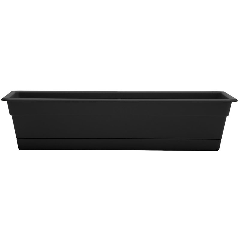 Dura Cotta Traditional Plastic Indoor/Outdoor Rectangle Window Box Planter with Attached Saucer, Black