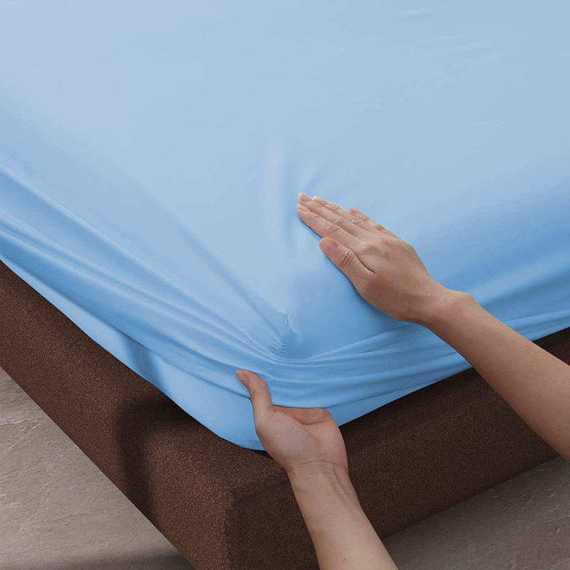 Leila Microfiber 25cm Deep Pocket Fitted Bed Sheet, Double (4'6), Light Blue